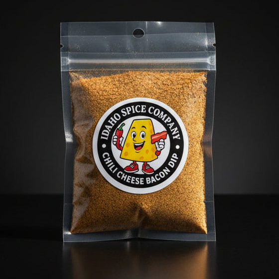 Spice packet from the 'Idaho Spice Company' on a black background