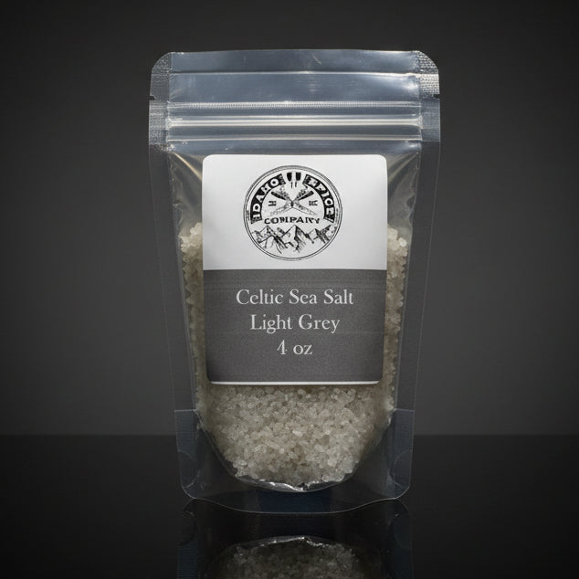 Packaged Celtic Sea Salt Light Grey on a dark background