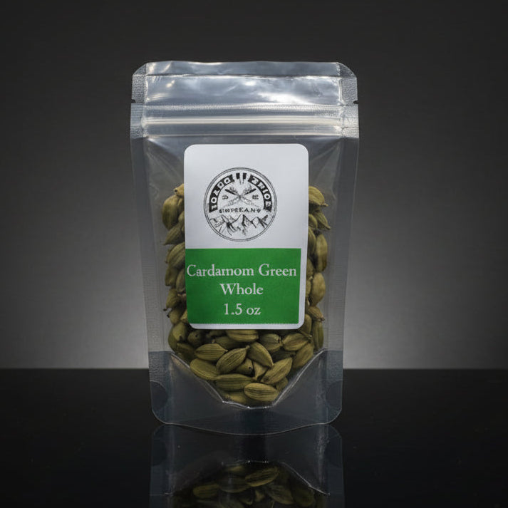 Packaged cardamom green on a black background