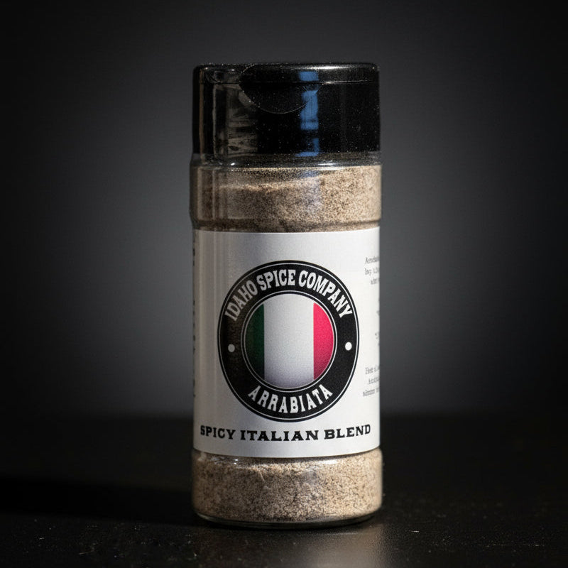 Spice jar labeled 'Idaho Spice Company' on a dark background