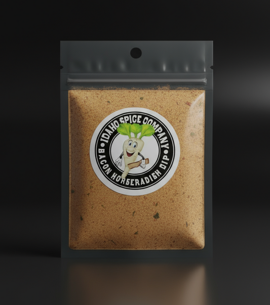 Spice package with a visible brand logo on a gray background