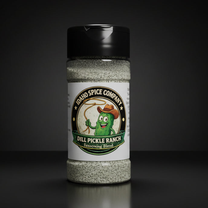 Spice container with Idaho Spice Company label on a dark background