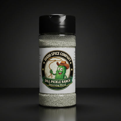 Spice container with Idaho Spice Company label on a dark background