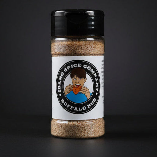 Buffalo Rub with a label on a black background
