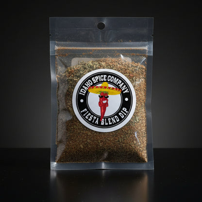 Packaged Fiesta Blend Dip from Idaho Spice Company on a black background