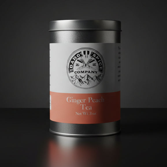 Tea canister with label on a dark background