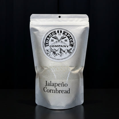 Idaho Spice Company jalapeño cornbread package on a black background