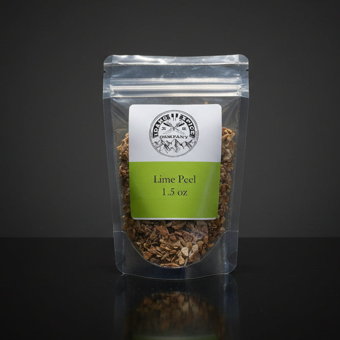 Packaged lime peel with a label on a black background