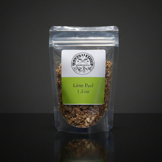 Packaged lime peel with a label on a black background