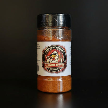 Spice jar labeled 'Nashville Hotter' on a dark background