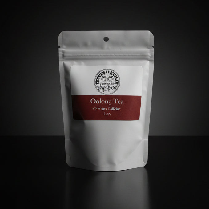 Oolong tea package on a wooden surface