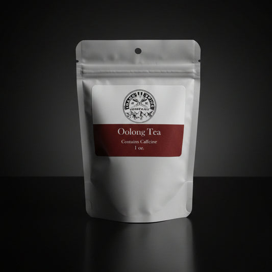 Oolong tea package on a wooden surface
