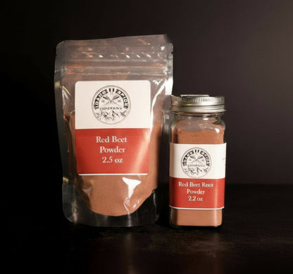 Red Beet Powder packaging from Heritage Company on a dark background