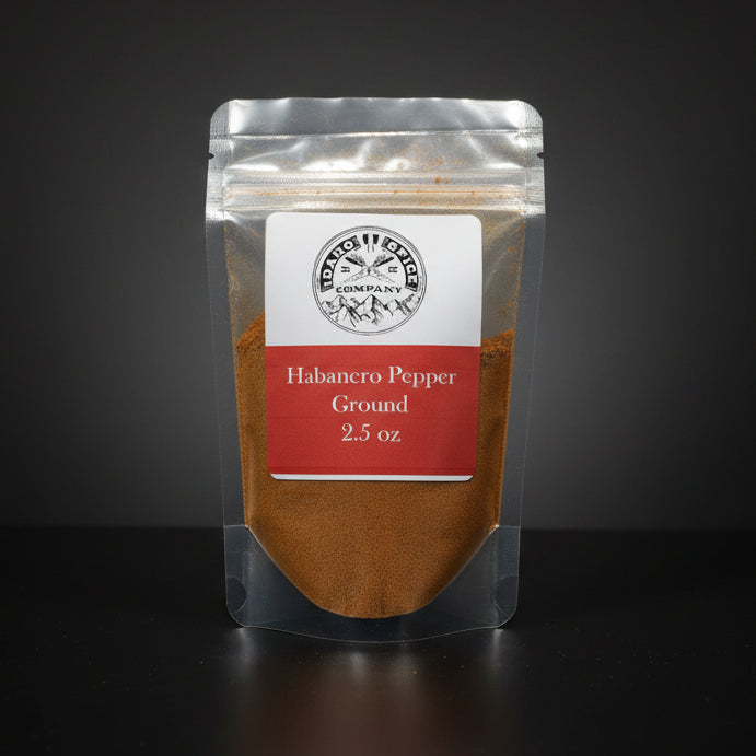 Packaged habanero pepper ground on a dark background